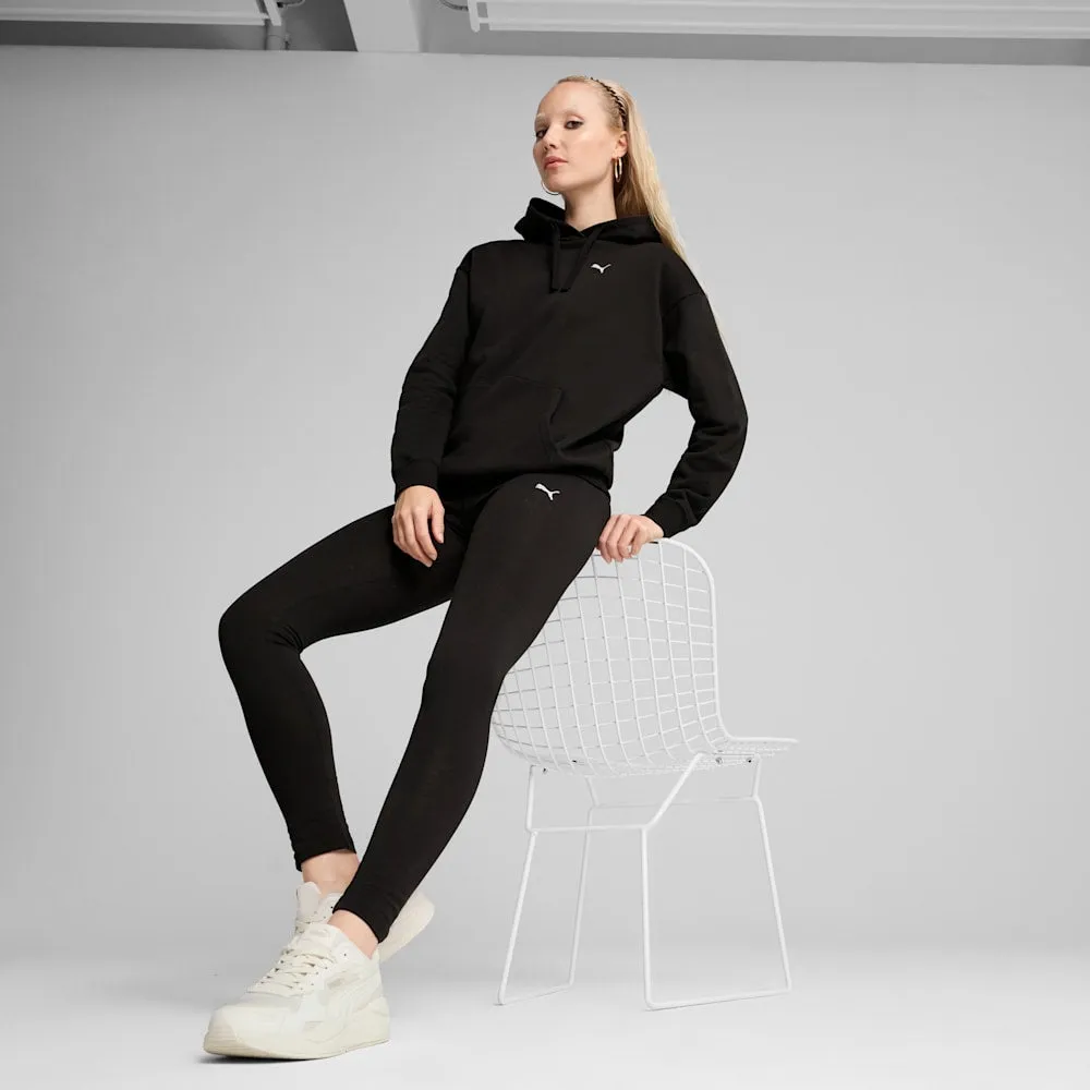 PUMA WOMEN'S ESSENTIALS SMALL LOGO RELAXED FLEECE BLACK HOODIE