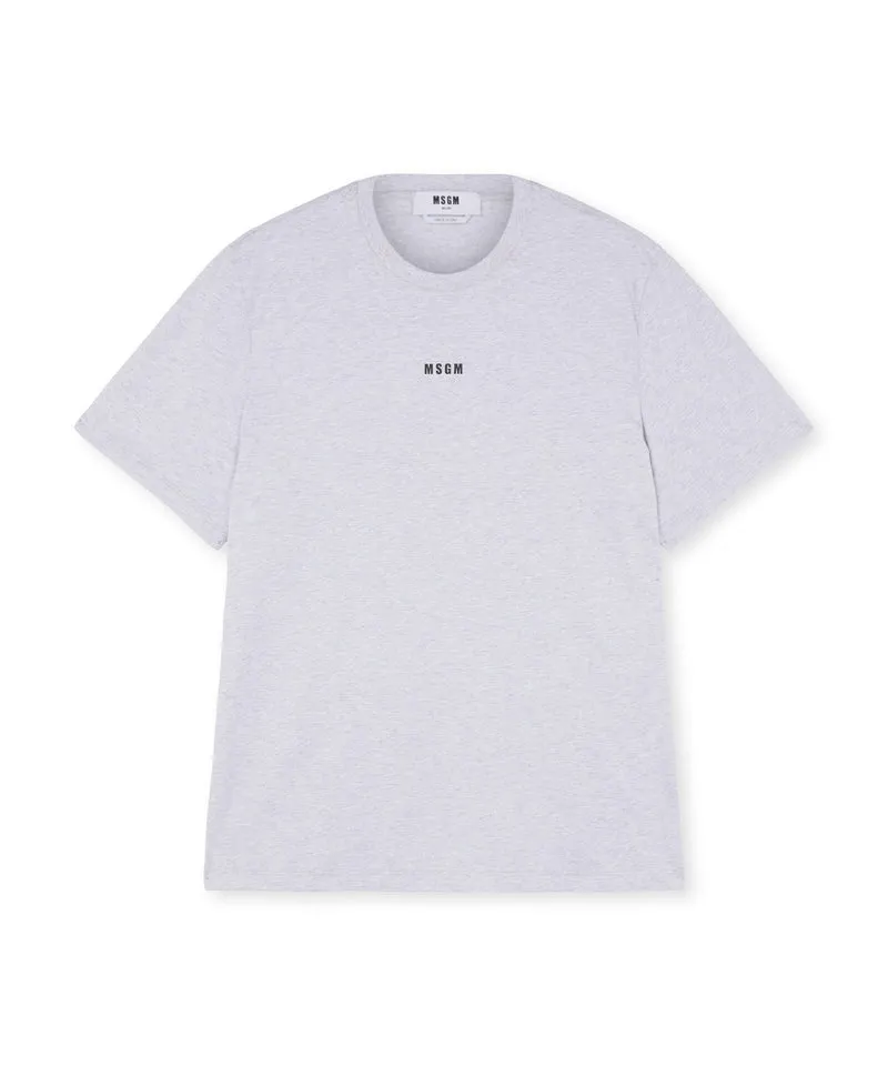 Round neck cotton T-shirt with micro logo Light Grey