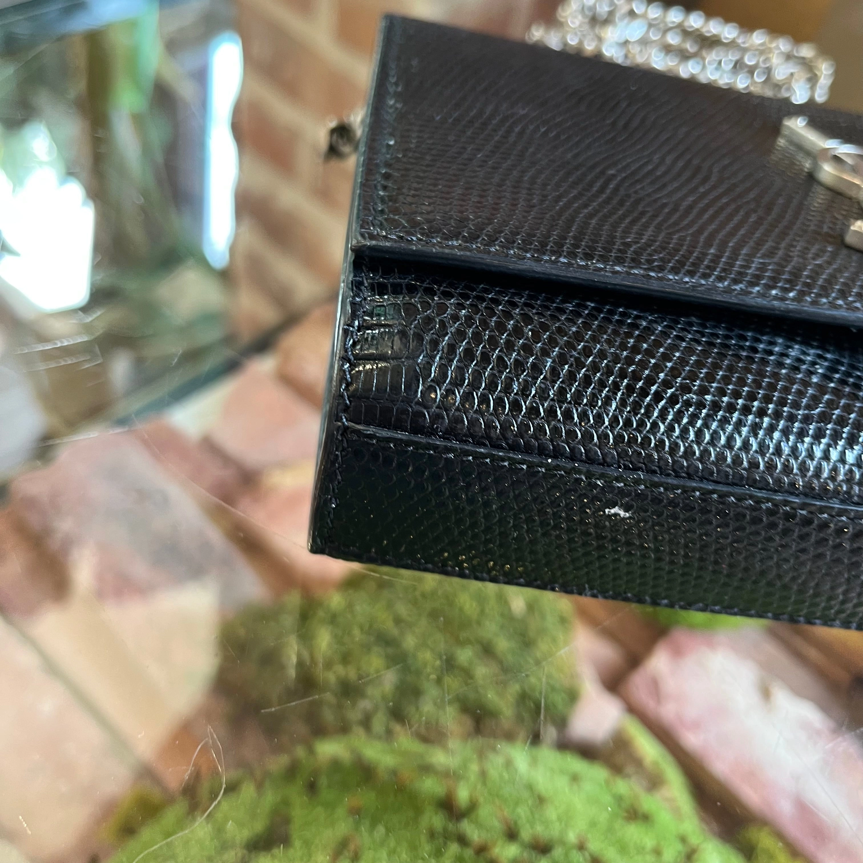 SAINT LAURENT Kate Black Lizard Skin Embossed Shoulder Bag
