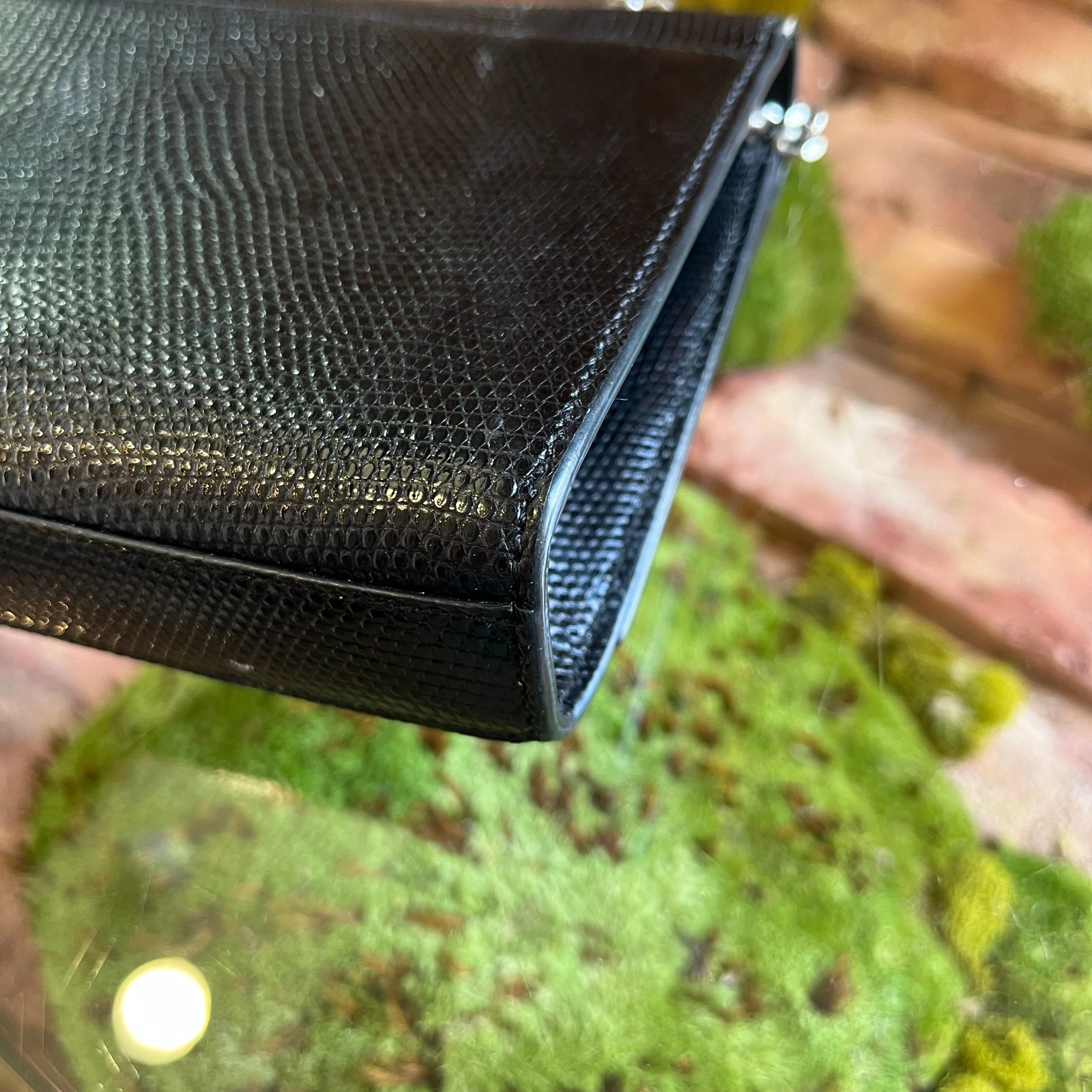 SAINT LAURENT Kate Black Lizard Skin Embossed Shoulder Bag
