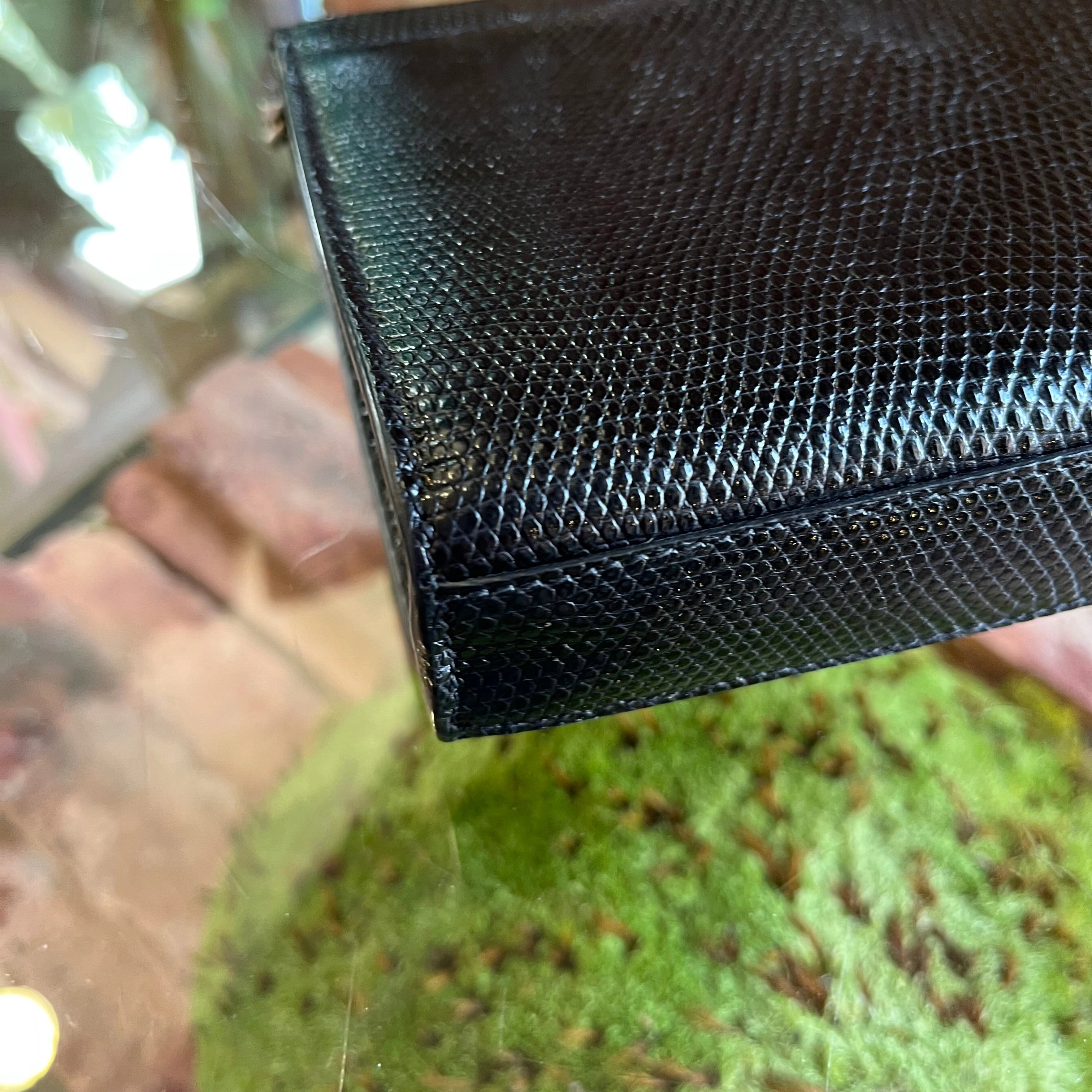 SAINT LAURENT Kate Black Lizard Skin Embossed Shoulder Bag
