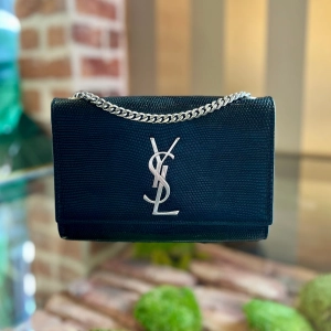 SAINT LAURENT Kate Black Lizard Skin Embossed Shoulder Bag