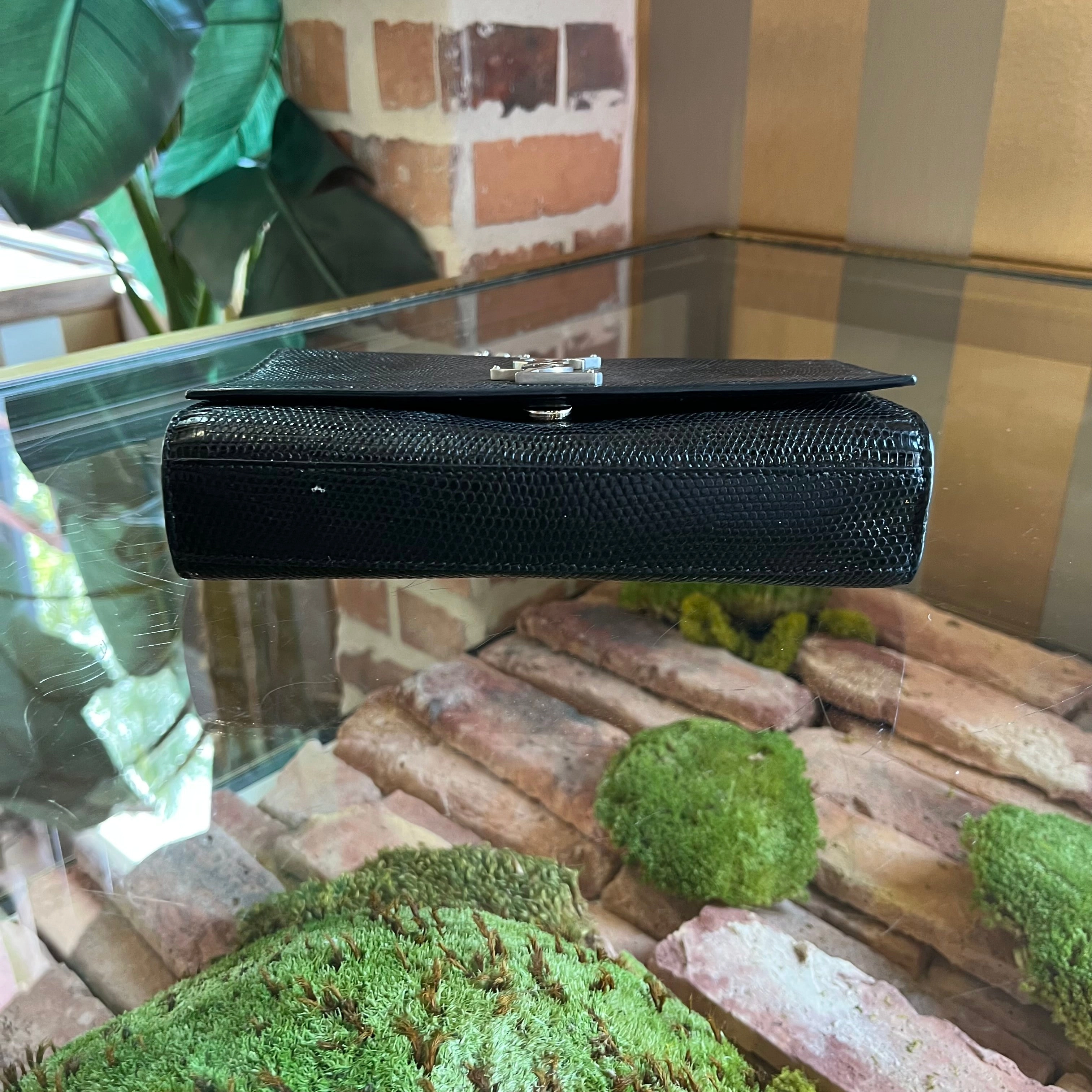 SAINT LAURENT Kate Black Lizard Skin Embossed Shoulder Bag