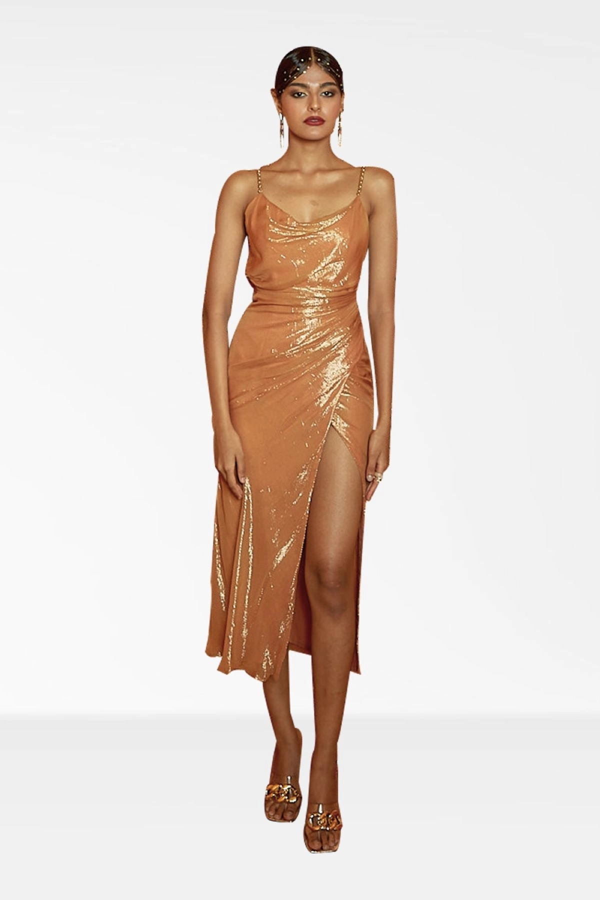 Tan Lurex Draped Dress