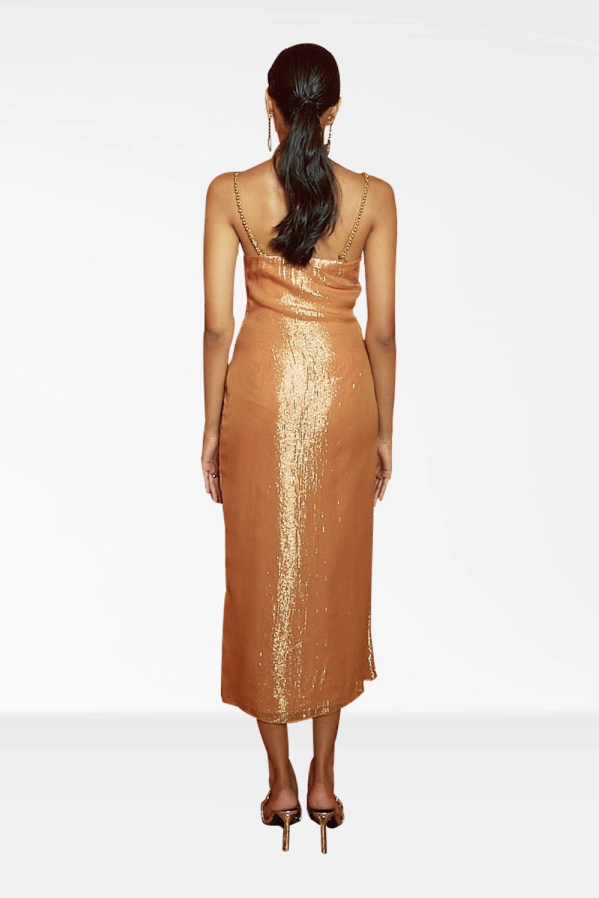 Tan Lurex Draped Dress