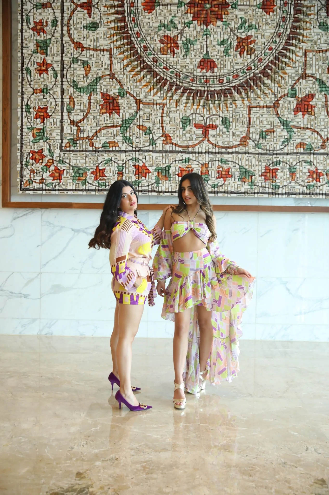 Tanya Tuli in Geometric Printed Bralet with Buckle and Hand Embroidery Paired with Asymmetrical Skirt with ruffles from Magical Wilderness Collection