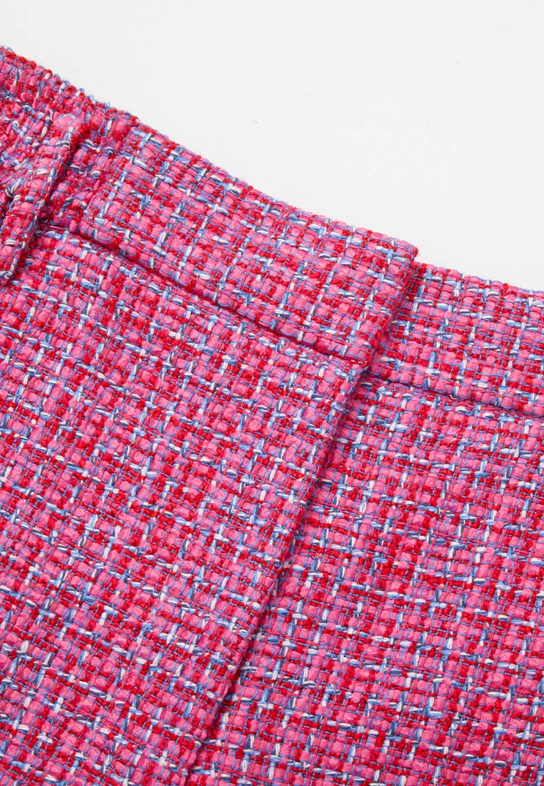 Three-quarter Fuchsia Checked Mix-tweed Wide-leg Trousers