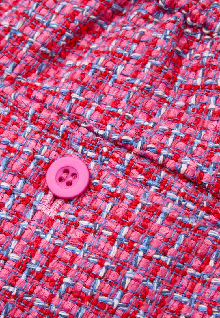 Three-quarter Fuchsia Checked Mix-tweed Wide-leg Trousers