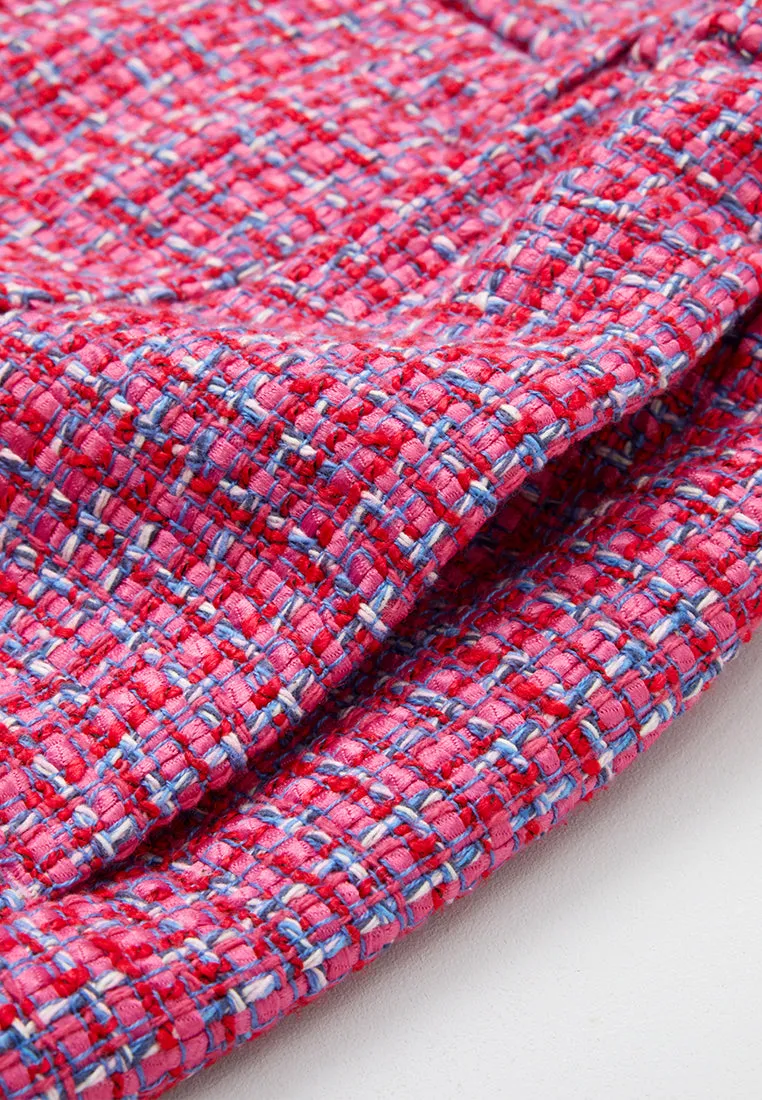 Three-quarter Fuchsia Checked Mix-tweed Wide-leg Trousers