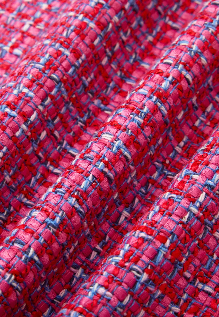 Three-quarter Fuchsia Checked Mix-tweed Wide-leg Trousers