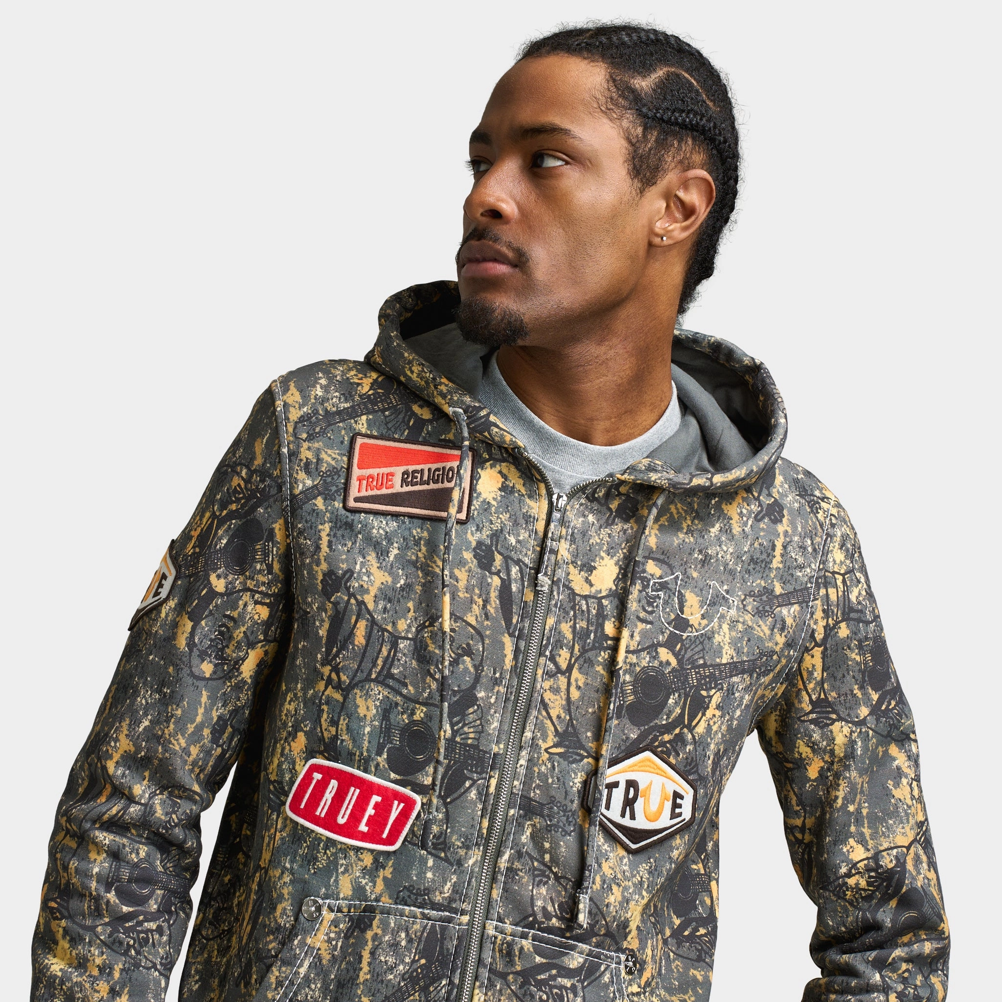 True Religion Patch Buddha Camo Big T Full Zip Hoodie / Buddha Camo