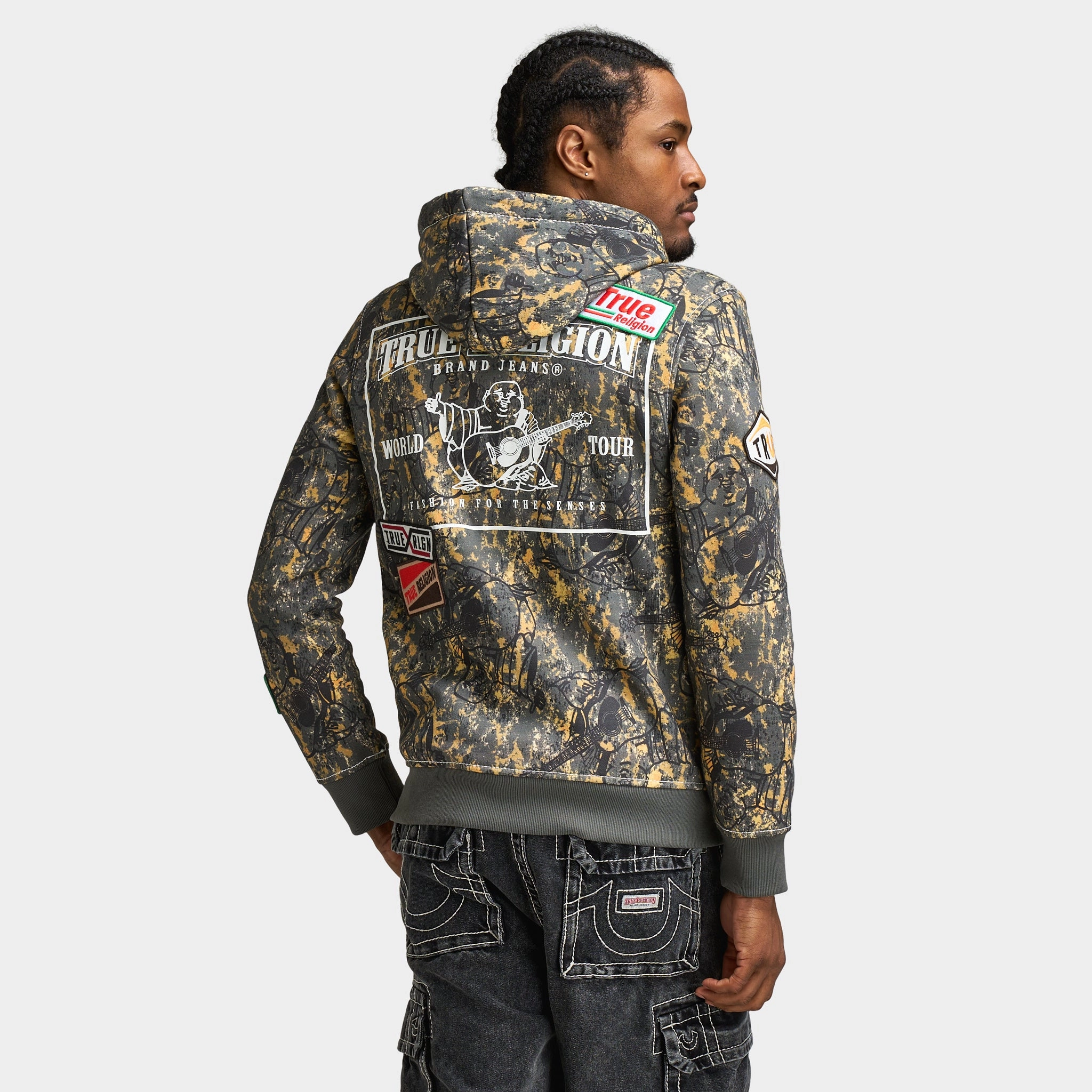 True Religion Patch Buddha Camo Big T Full Zip Hoodie / Buddha Camo