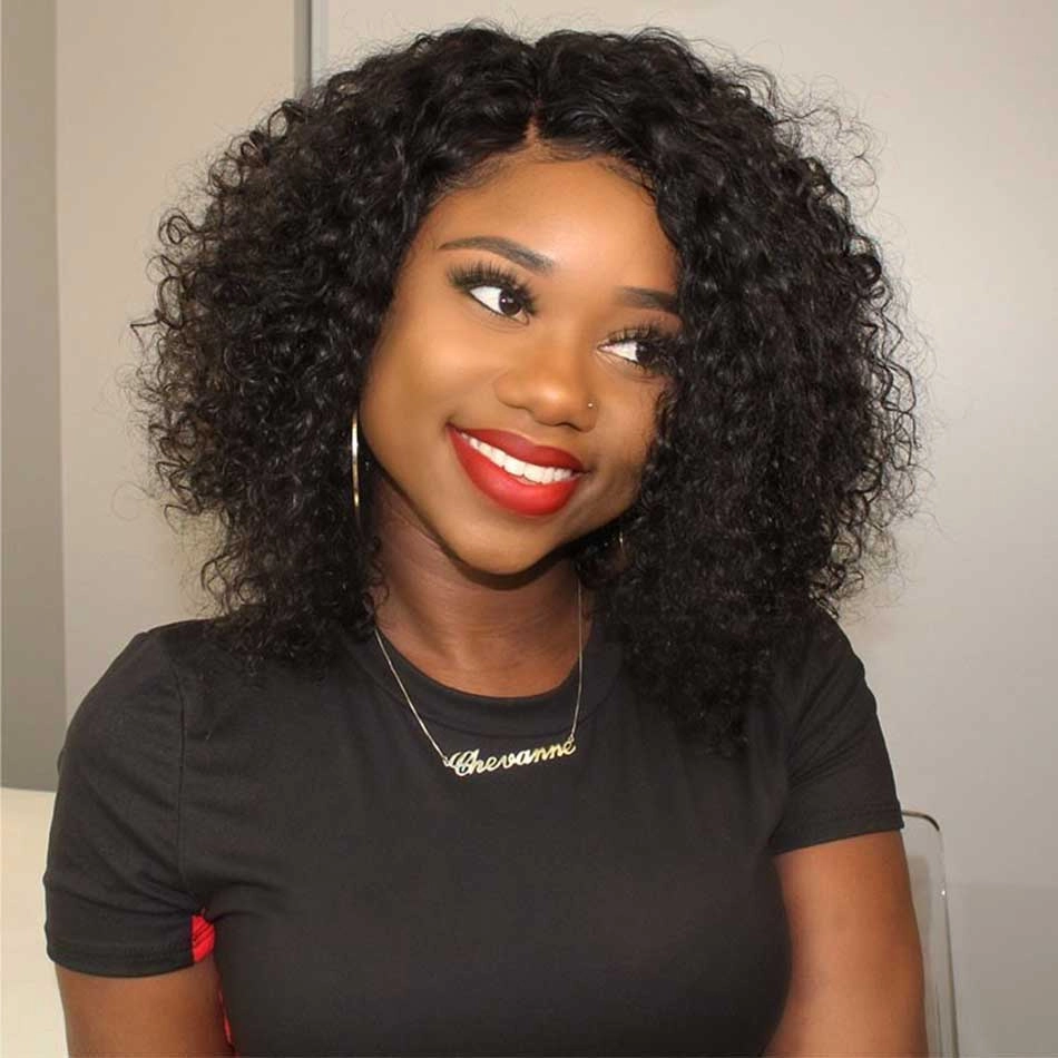 Tuneful Glueless Short Wool Roll Curly Lace Front Human Hair Wigs