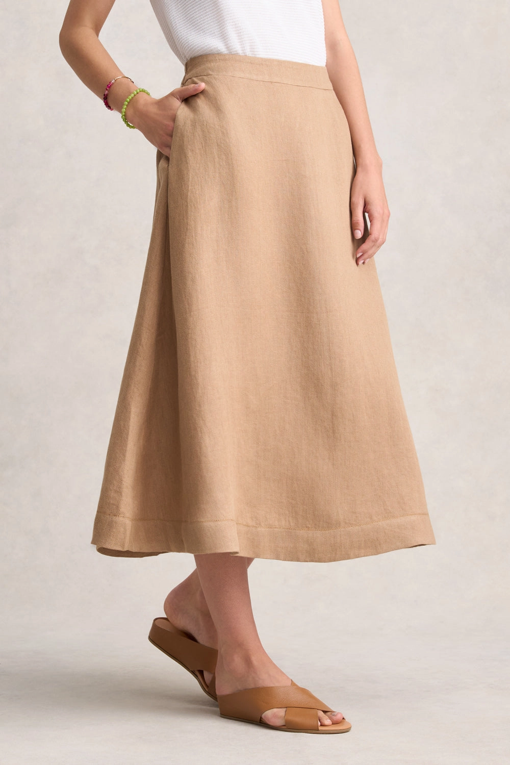 Twill Linen Midi Skirt - Camel Twill