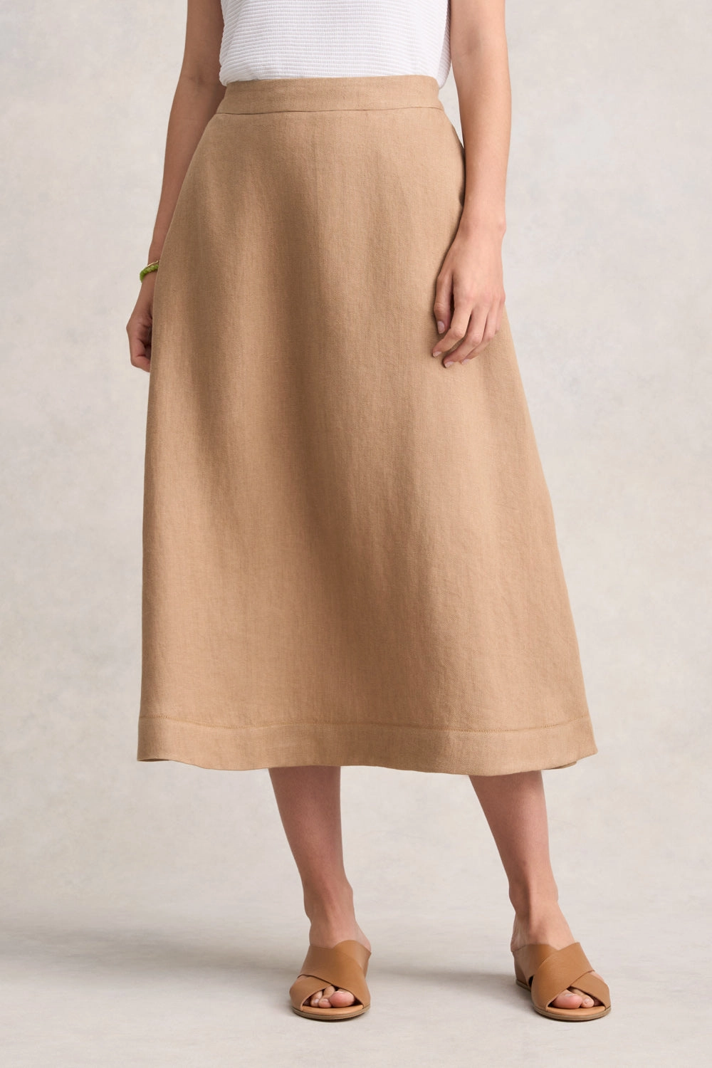 Twill Linen Midi Skirt - Camel Twill