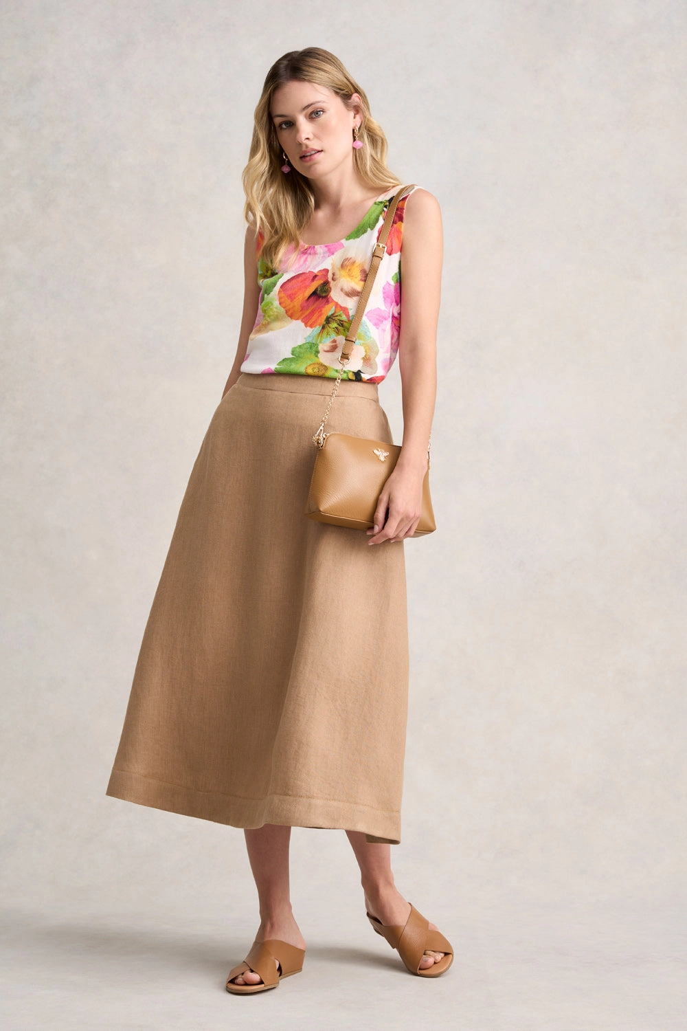 Twill Linen Midi Skirt - Camel Twill