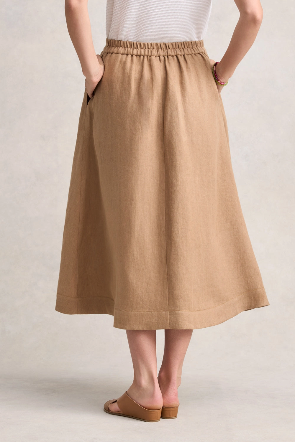 Twill Linen Midi Skirt - Camel Twill