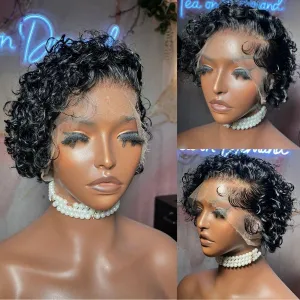 WOWANGEL Curly Pixie Skinlike Real HD Full Lace Wig Short Cut Wig