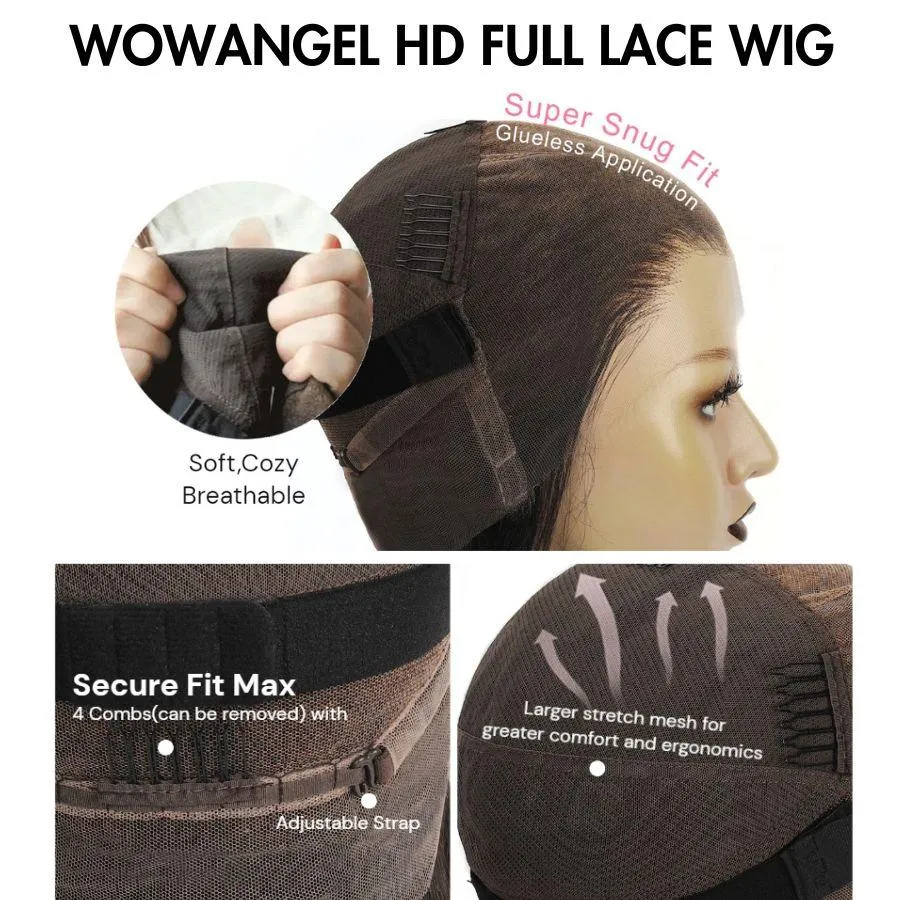 WOWANGEL Skinlike Real HD Full Lace Wig Straight Pre Plucked Clean Hairline