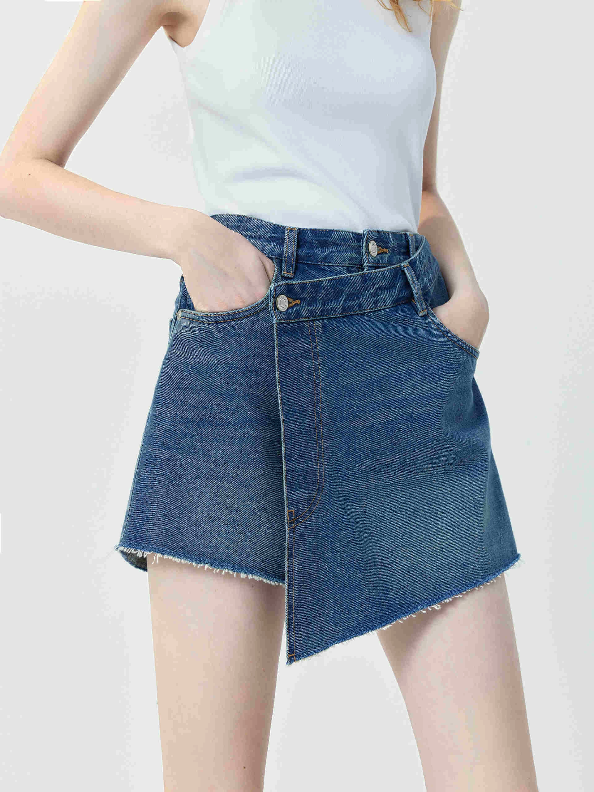 Wrap Cotton Denim Shorts