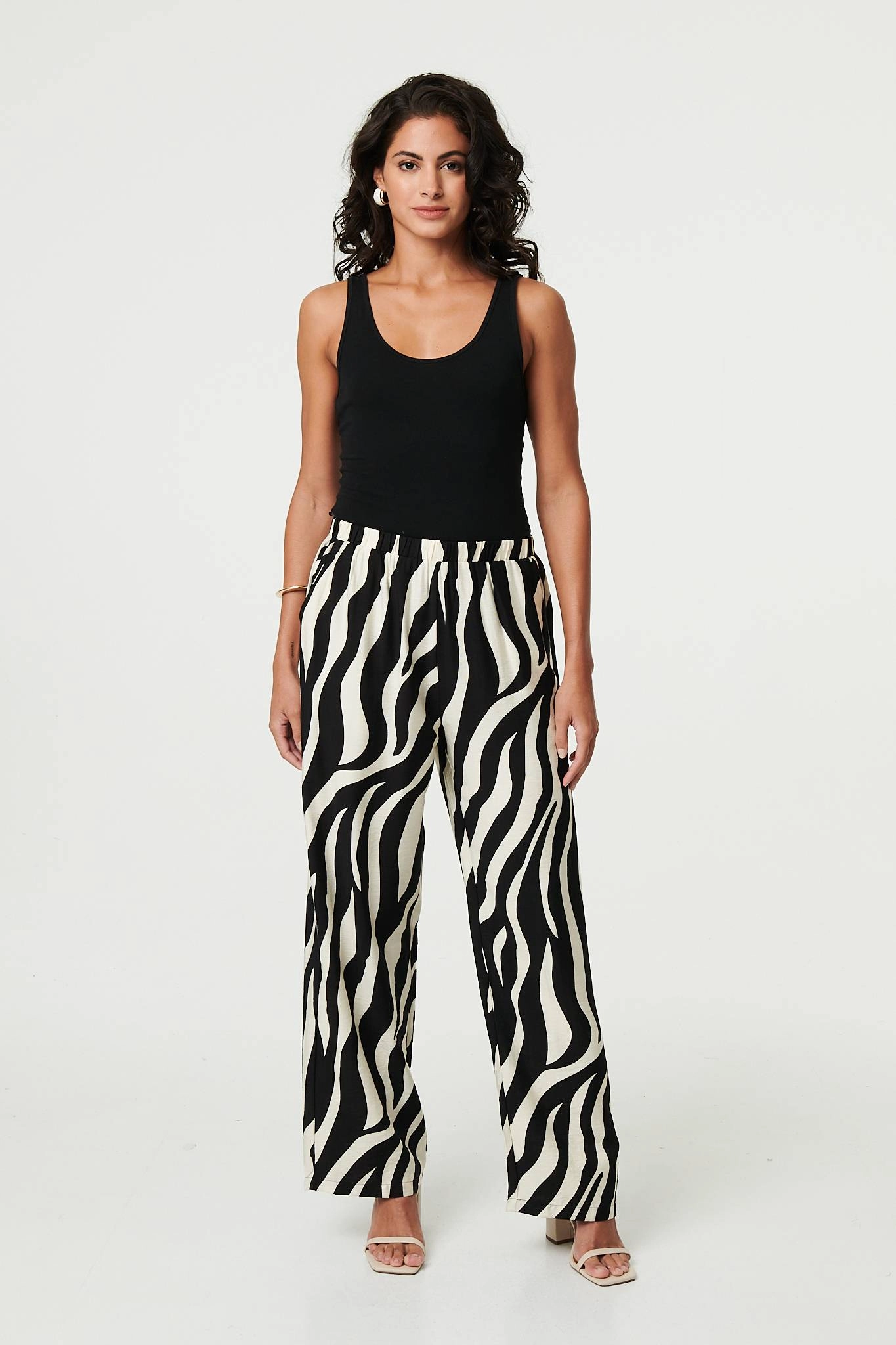Zebra Print Wide Leg Relaxed Trousers