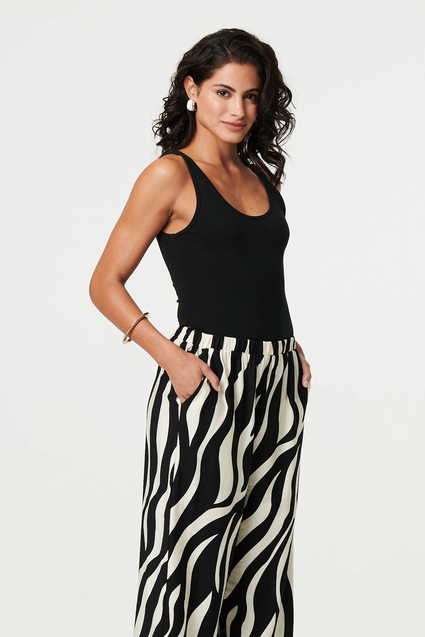 Zebra Print Wide Leg Relaxed Trousers
