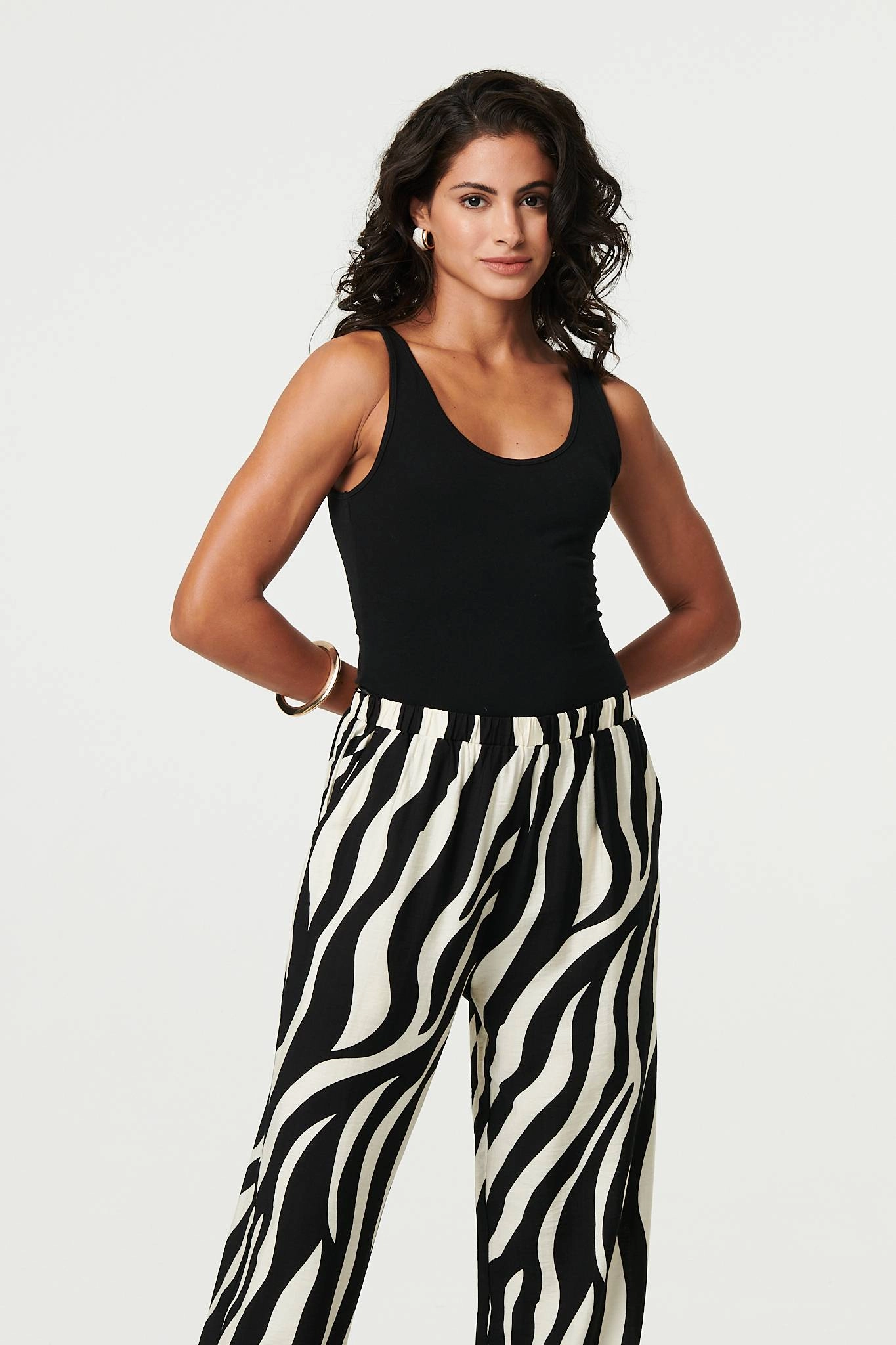 Zebra Print Wide Leg Relaxed Trousers