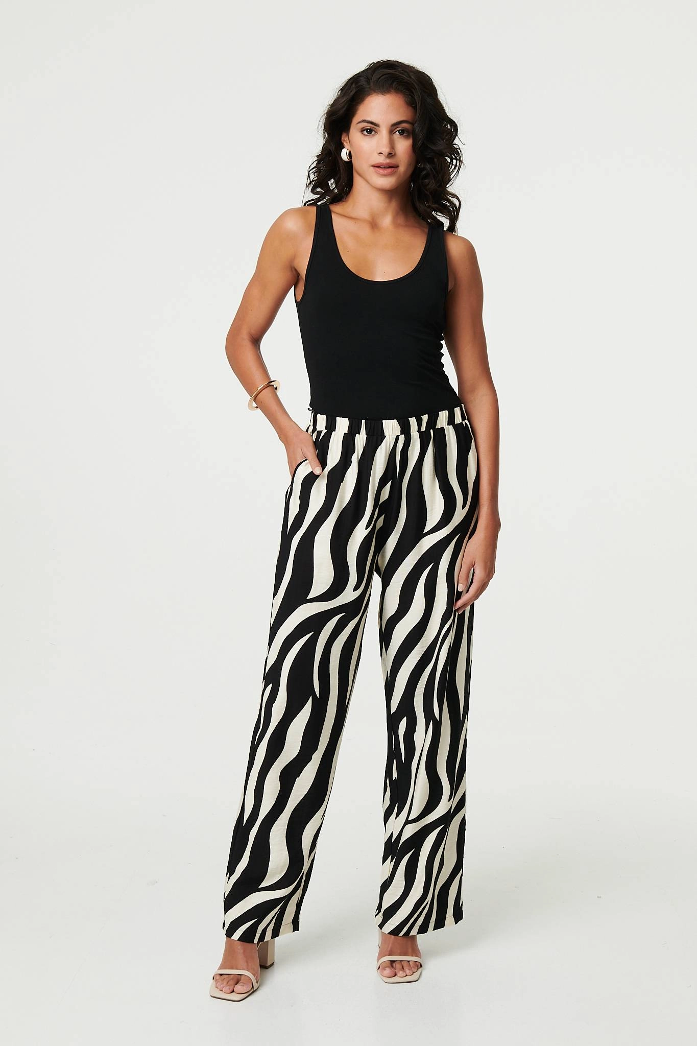 Zebra Print Wide Leg Relaxed Trousers