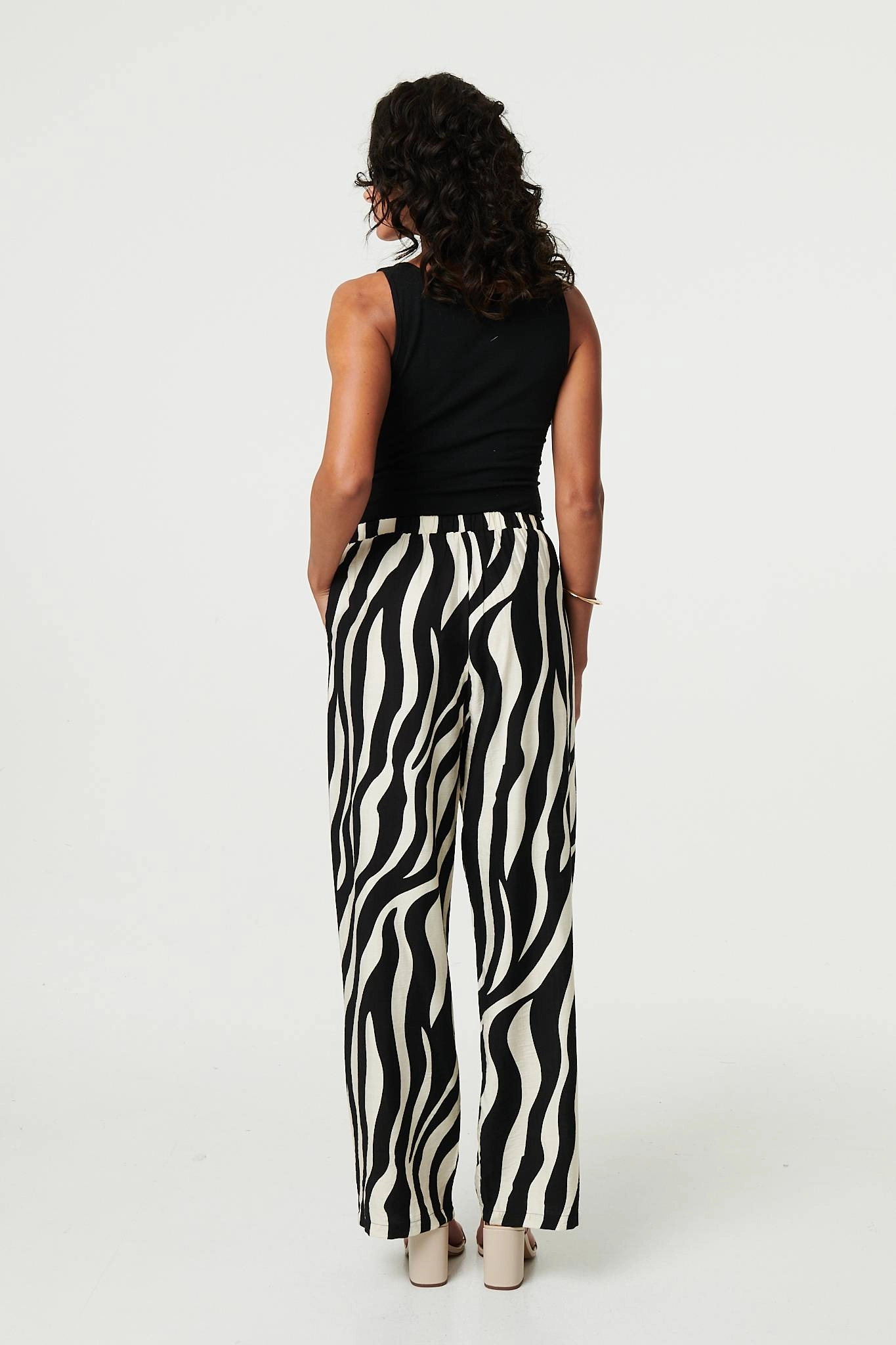 Zebra Print Wide Leg Relaxed Trousers