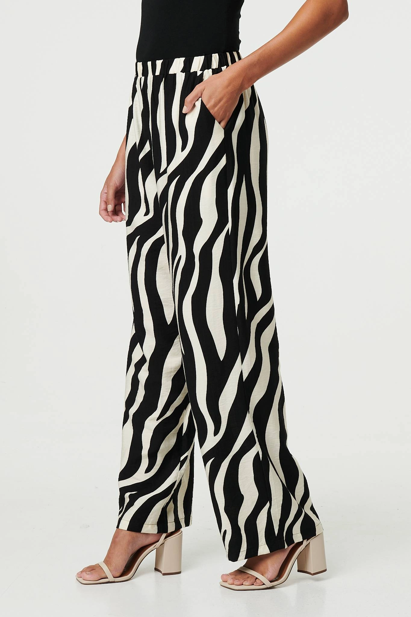 Zebra Print Wide Leg Relaxed Trousers