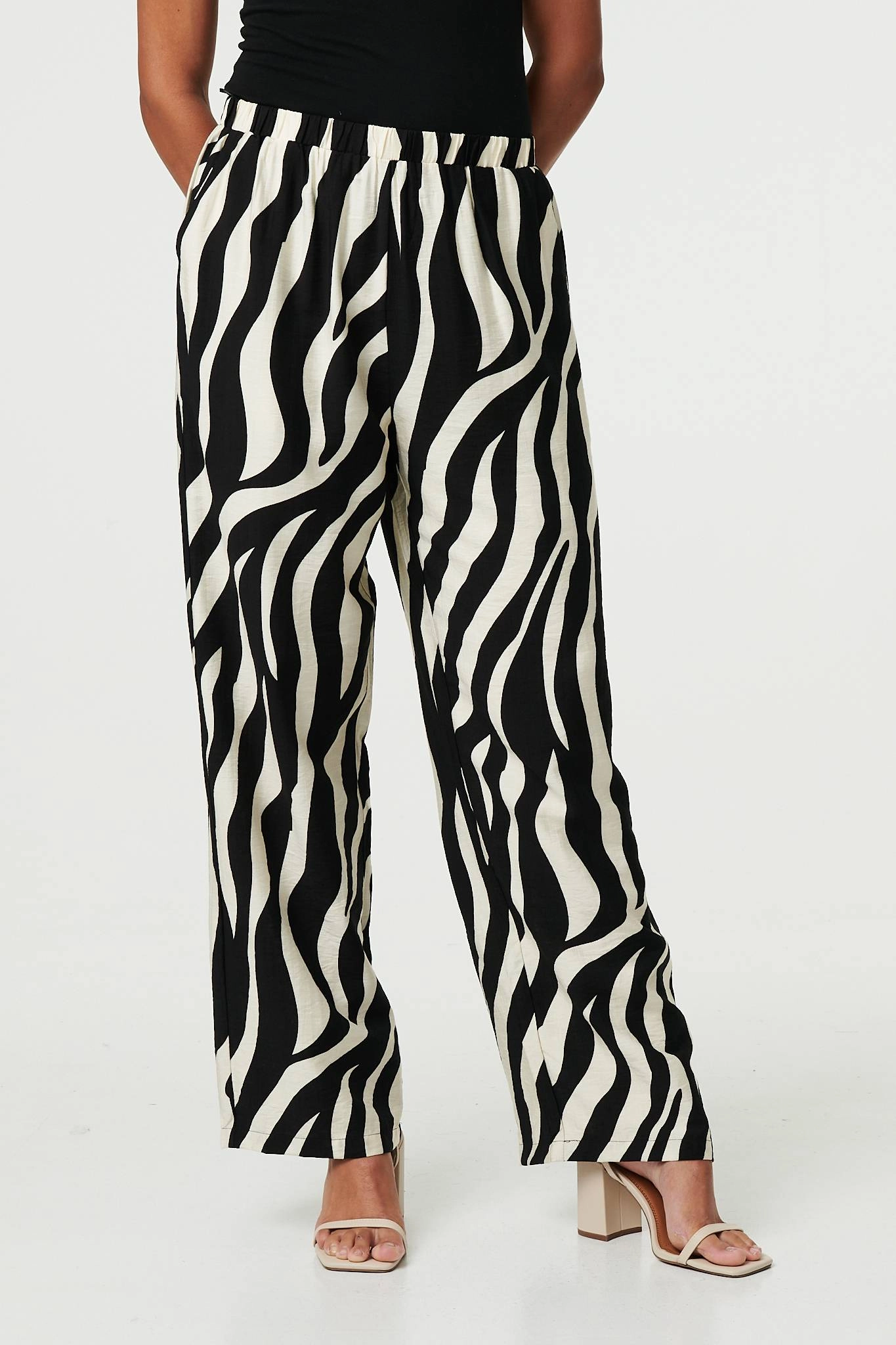 Zebra Print Wide Leg Relaxed Trousers